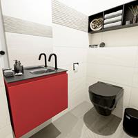 MONDIAZ OLAN Toiletmeubel 60x30x40cm met 1 kraangaten 1 lades fire mat Wastafel Lex rechts Solid Surface Zwart FK75342936