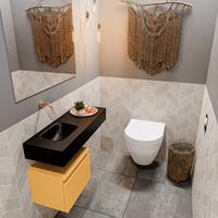 MONDIAZ ANDOR Toiletmeubel 80x30x30cm met 0 kraangaten 1 lades ocher mat Wastafel Lex links Solid Surface Zwart FK75344002