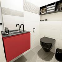 MONDIAZ OLAN Toiletmeubel 60x30x40cm met 1 kraangaten 1 lades fire mat Wastafel Lex midden Solid Surface Zwart FK75342932