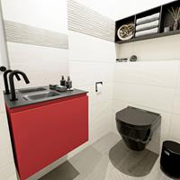 MONDIAZ OLAN Toiletmeubel 60x30x40cm met 1 kraangaten 1 lades fire mat Wastafel Lex links Solid Surface Zwart FK75342934