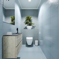 MONDIAZ ADA Toiletmeubel 80x30x50cm met 1 kraangaten 2 lades light brown grey mat Wastafel Lex rechts Solid Surface Zwart FK75342391