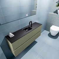 MONDIAZ ADA Toiletmeubel 120x30x50cm met 1 kraangaten 2 lades army mat Wastafel Lex midden Solid Surface Zwart FK75342196