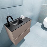 MONDIAZ ADA Toiletmeubel 60x30x50cm met 1 kraangaten 2 lades smoke mat Wastafel Lex links Solid Surface Zwart FK75342151