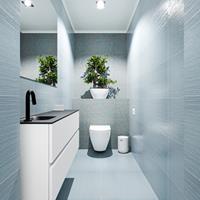 MONDIAZ ADA Toiletmeubel 120x30x50cm met 1 kraangaten 2 lades talc mat Wastafel Lex links Solid Surface Zwart FK75342082