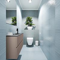 MONDIAZ ADA Toiletmeubel 100x30x50cm met 1 kraangaten 2 lades smoke mat Wastafel Lex midden Solid Surface Zwart FK75342161