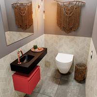 MONDIAZ ANDOR Toiletmeubel 80x30x30cm met 1 kraangaten 1 lades fire mat Wastafel Lex links Solid Surface Zwart FK75344013