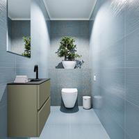 MONDIAZ ADA Toiletmeubel 60x30x50cm met 1 kraangaten 2 lades army mat Wastafel Lex midden Solid Surface Zwart FK75342178