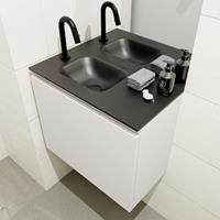 MONDIAZ OLAN Toiletmeubel 60x30x40cm met 1 kraangaten 1 lades linen mat Wastafel Lex links Solid Surface Zwart FK75342963