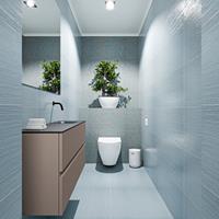 MONDIAZ ADA Toiletmeubel 100x30x50cm met 0 kraangaten 2 lades smoke mat Wastafel Lex rechts Solid Surface Zwart FK75342166