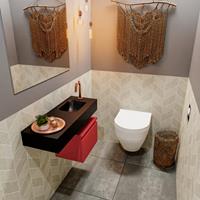 MONDIAZ ANDOR Toiletmeubel 80x30x30cm met 1 kraangaten 1 lades fire mat Wastafel Lex rechts Solid Surface Zwart FK75344015