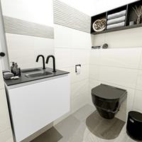 MONDIAZ OLAN Toiletmeubel 60x30x40cm met 1 kraangaten 1 lades talc mat Wastafel Lex midden Solid Surface Zwart FK75342758