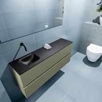 MONDIAZ ADA Toiletmeubel 120x30x50cm met 0 kraangaten 2 lades army mat Wastafel Lex links Solid Surface Zwart FK75342199