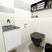 MONDIAZ OLAN Toiletmeubel 40x30x40cm met 0 kraangaten 1 lades talc mat Wastafel Lex midden Solid Surface Zwart FK75342753