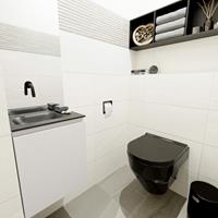 MONDIAZ OLAN Toiletmeubel 40x30x40cm met 0 kraangaten 1 lades linen mat Wastafel Lex links Solid Surface Zwart FK75342958