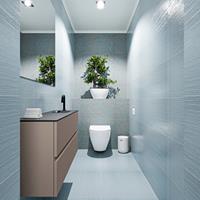 MONDIAZ ADA Toiletmeubel 100x30x50cm met 1 kraangaten 2 lades smoke mat Wastafel Lex rechts Solid Surface Zwart FK75342165