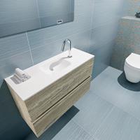 MONDIAZ ADA Toiletmeubel 80x30x50cm met 1 kraangaten 2 lades light brown grey mat Wastafel Lex midden Solid Surface Wit FK75342039