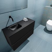 MONDIAZ ADA Toiletmeubel 80x30x50cm met 0 kraangaten 2 lades urban mat Wastafel Lex links Solid Surface Zwart FK75342100