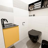 MONDIAZ OLAN Toiletmeubel 40x30x40cm met 1 kraangaten 1 lades ocher mat Wastafel Lex rechts Solid Surface Zwart FK75342901