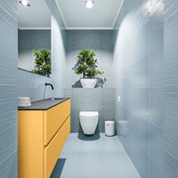 MONDIAZ ADA Toiletmeubel 120x30x50cm met 0 kraangaten 2 lades ocher mat Wastafel Lex rechts Solid Surface Zwart FK75342230