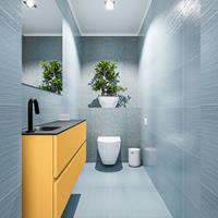 MONDIAZ ADA Toiletmeubel 120x30x50cm met 1 kraangaten 2 lades ocher mat Wastafel Lex links Solid Surface Zwart FK75342227