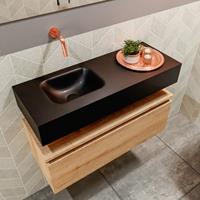 MONDIAZ ANDOR Toiletmeubel 80x30x30cm met 0 kraangaten 1 lades washed oak mat Wastafel Lex links Solid Surface Zwart FK75343724