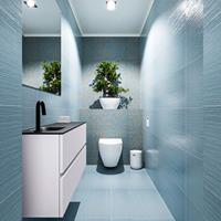 MONDIAZ ADA Toiletmeubel 100x30x50cm met 1 kraangaten 2 lades cale mat Wastafel Lex links Solid Surface Zwart FK75342308