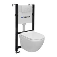 Nemo Go Aquaflow toiletset Spoelrandloos bestaande uit Geberit inbouwreservoir, met softclose toiletzitting quick release en bedieningsplaat wit 080051