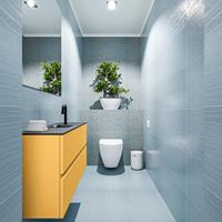 MONDIAZ ADA Toiletmeubel 100x30x50cm met 1 kraangaten 2 lades ocher mat Wastafel Lex midden Solid Surface Zwart FK75342219