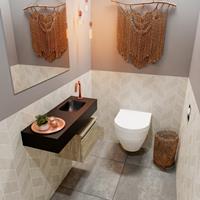 MONDIAZ ANDOR Toiletmeubel 80x30x30cm met 1 kraangaten 1 lades light brown grey mat Wastafel Lex rechts Solid Surface Zwart FK75344075