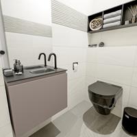 MONDIAZ OLAN Toiletmeubel 60x30x40cm met 1 kraangaten 1 lades smoke mat Wastafel Lex rechts Solid Surface Zwart FK75342849