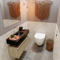 MONDIAZ ANDOR Toiletmeubel 80x30x30cm met 0 kraangaten 1 lades light brown grey mat Wastafel Lex midden Solid Surface Zwart FK75343780