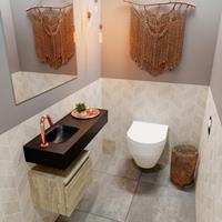 MONDIAZ ANDOR Toiletmeubel 80x30x30cm met 1 kraangaten 1 lades light brown grey mat Wastafel Lex links Solid Surface Zwart FK75344073