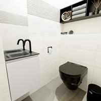 MONDIAZ OLAN Toiletmeubel 40x30x40cm met 1 kraangaten 1 lades linen mat Wastafel Lex links Solid Surface Zwart FK75342957