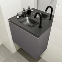 MONDIAZ OLAN Toiletmeubel 60x30x40cm met 1 kraangaten 1 lades dark grey mat Wastafel Lex midden Solid Surface Zwart FK75342816