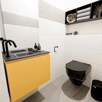 MONDIAZ OLAN Toiletmeubel 60x30x40cm met 1 kraangaten 1 lades ocher mat Wastafel Lex links Solid Surface Zwart FK75342905