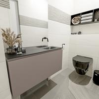 MONDIAZ OLAN Toiletmeubel 100x30x40cm met 0 kraangaten 1 lades smoke mat Wastafel Lex rechts Solid Surface Zwart FK75342862