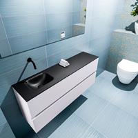 MONDIAZ ADA Toiletmeubel 120x30x50cm met 0 kraangaten 2 lades cale mat Wastafel Lex links Solid Surface Zwart FK75342315