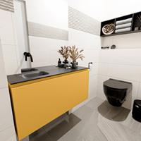 MONDIAZ OLAN Toiletmeubel 100x30x40cm met 0 kraangaten 1 lades ocher mat Wastafel Lex links Solid Surface Zwart FK75342918