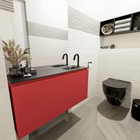 MONDIAZ OLAN Toiletmeubel 100x30x40cm met 1 kraangaten 1 lades fire mat Wastafel Lex rechts Solid Surface Zwart FK75342948