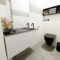 MONDIAZ OLAN Toiletmeubel 100x30x40cm met 1 kraangaten 1 lades linen mat Wastafel Lex rechts Solid Surface Zwart FK75342977