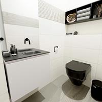 MONDIAZ OLAN Toiletmeubel 60x30x40cm met 0 kraangaten 1 lades linen mat Wastafel Lex rechts Solid Surface Zwart FK75342966