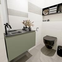 MONDIAZ OLAN Toiletmeubel 80x30x40cm met 1 kraangaten 1 lades army mat Wastafel Lex links Solid Surface Zwart FK75342882