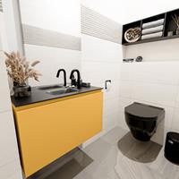 MONDIAZ OLAN Toiletmeubel 80x30x40cm met 1 kraangaten 1 lades ocher mat Wastafel Lex midden Solid Surface Zwart FK75342909