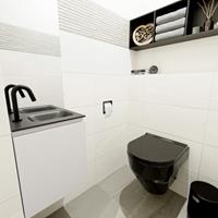 MONDIAZ OLAN Toiletmeubel 40x30x40cm met 1 kraangaten 1 lades linen mat Wastafel Lex rechts Solid Surface Zwart FK75342959