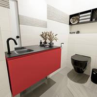 MONDIAZ OLAN Toiletmeubel 100x30x40cm met 1 kraangaten 1 lades fire mat Wastafel Lex links Solid Surface Zwart FK75342946