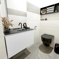 MONDIAZ OLAN Toiletmeubel 80x30x40cm met 1 kraangaten 1 lades talc mat Wastafel Lex midden Solid Surface Zwart FK75342764