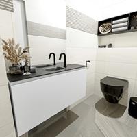 MONDIAZ OLAN Toiletmeubel 100x30x40cm met 1 kraangaten 1 lades talc mat Wastafel Lex midden Solid Surface Zwart FK75342770