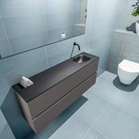 MONDIAZ ADA Toiletmeubel 120x30x50cm met 0 kraangaten 2 lades dark grey mat Wastafel Lex rechts Solid Surface Zwart FK75342143