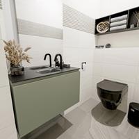 MONDIAZ OLAN Toiletmeubel 80x30x40cm met 1 kraangaten 1 lades army mat Wastafel Lex midden Solid Surface Zwart FK75342880