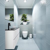 MONDIAZ ADA Toiletmeubel 100x30x50cm met 1 kraangaten 2 lades talc mat Wastafel Lex links Solid Surface Zwart FK75342076